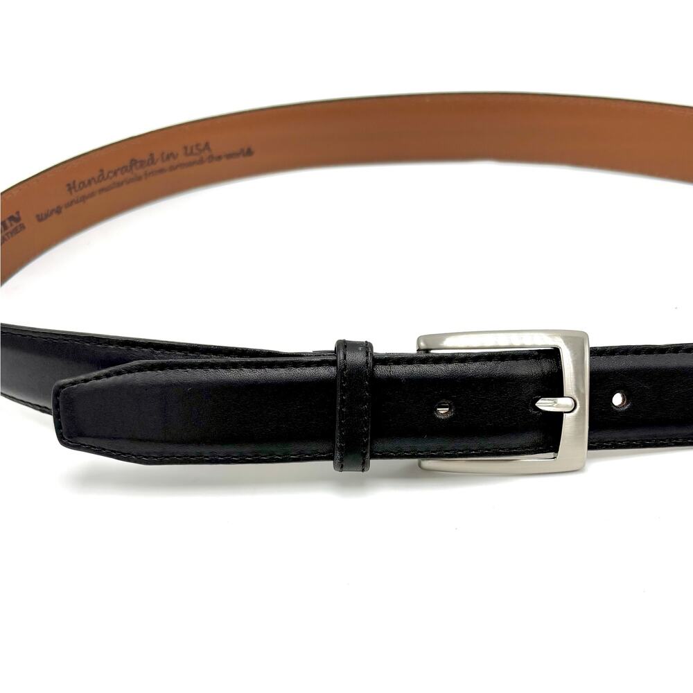 Black Leather Belt Silver Buckle 36 Leegin Handmade in USA Classic Office Casual